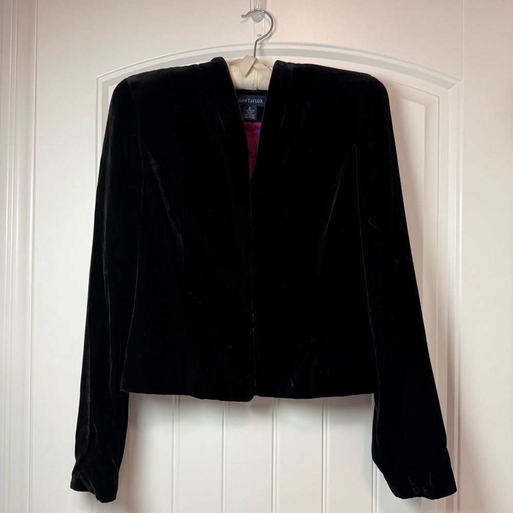 Ann Taylor Black Velvet Collarless Blazer